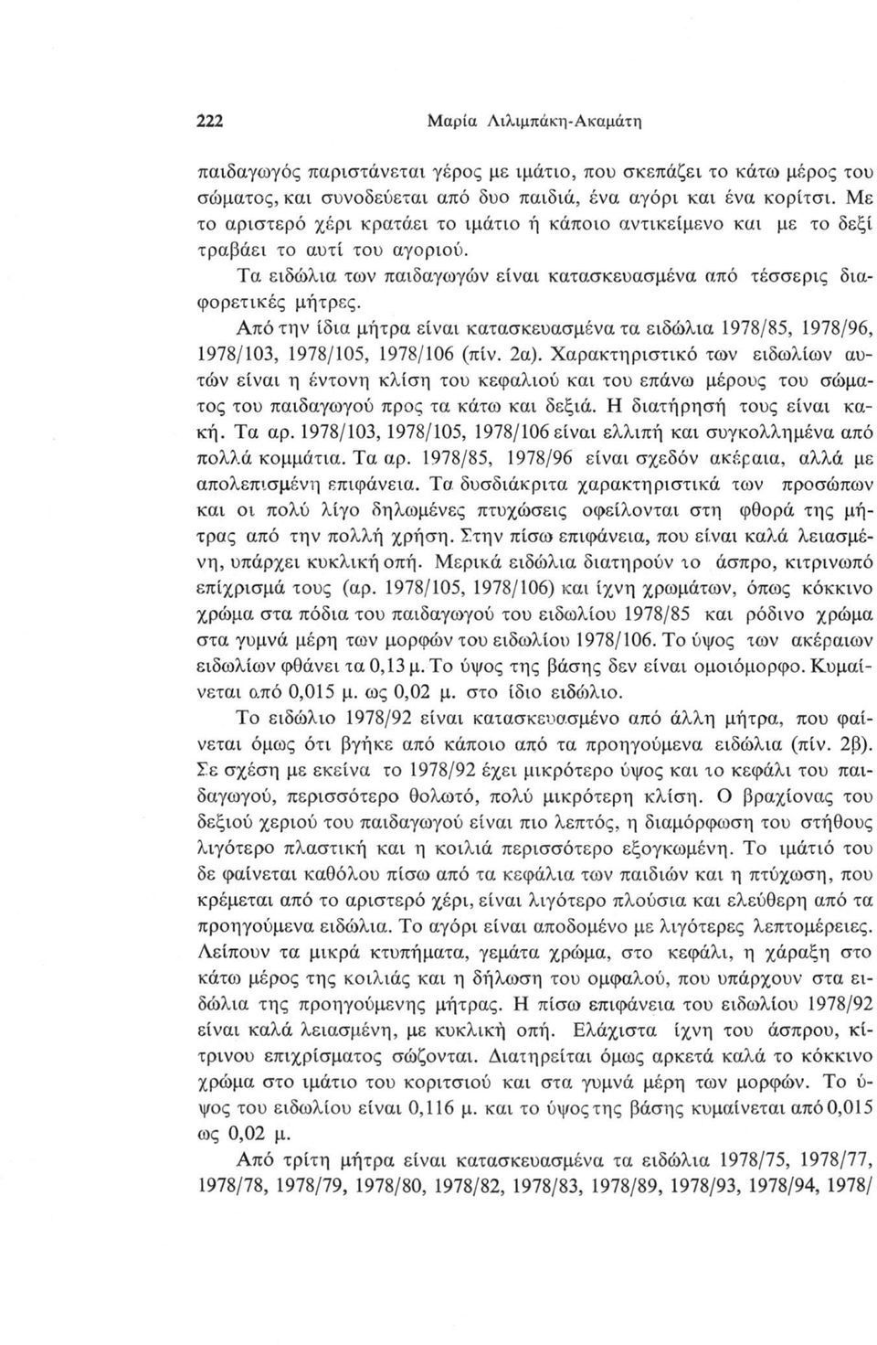 Από την ίδια μήτρα είναι κατασκευασμένα τα ειδώλια 1978/85, 1978/96, 1978/103, 1978/105, 1978/106 (πίν. 2α).