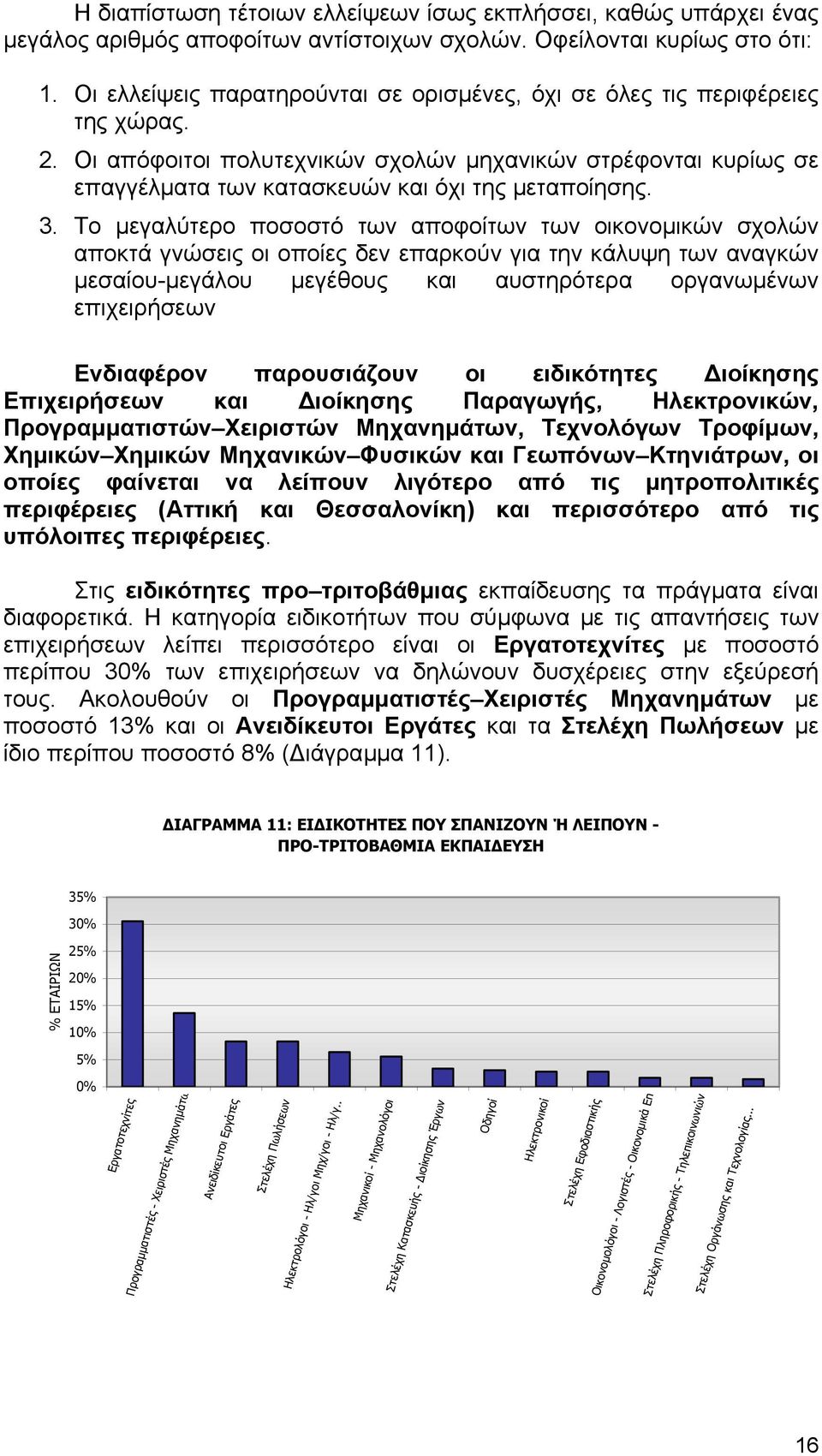 3. Το µεγαλύτερο ποσοστό των αποφοίτων των οικονοµικών σχολών αποκτά γνώσεις οι οποίες δεν επαρκούν για την κάλυψη των αναγκών µεσαίου-µεγάλου µεγέθους και αυστηρότερα οργανωµένων επιχειρήσεων