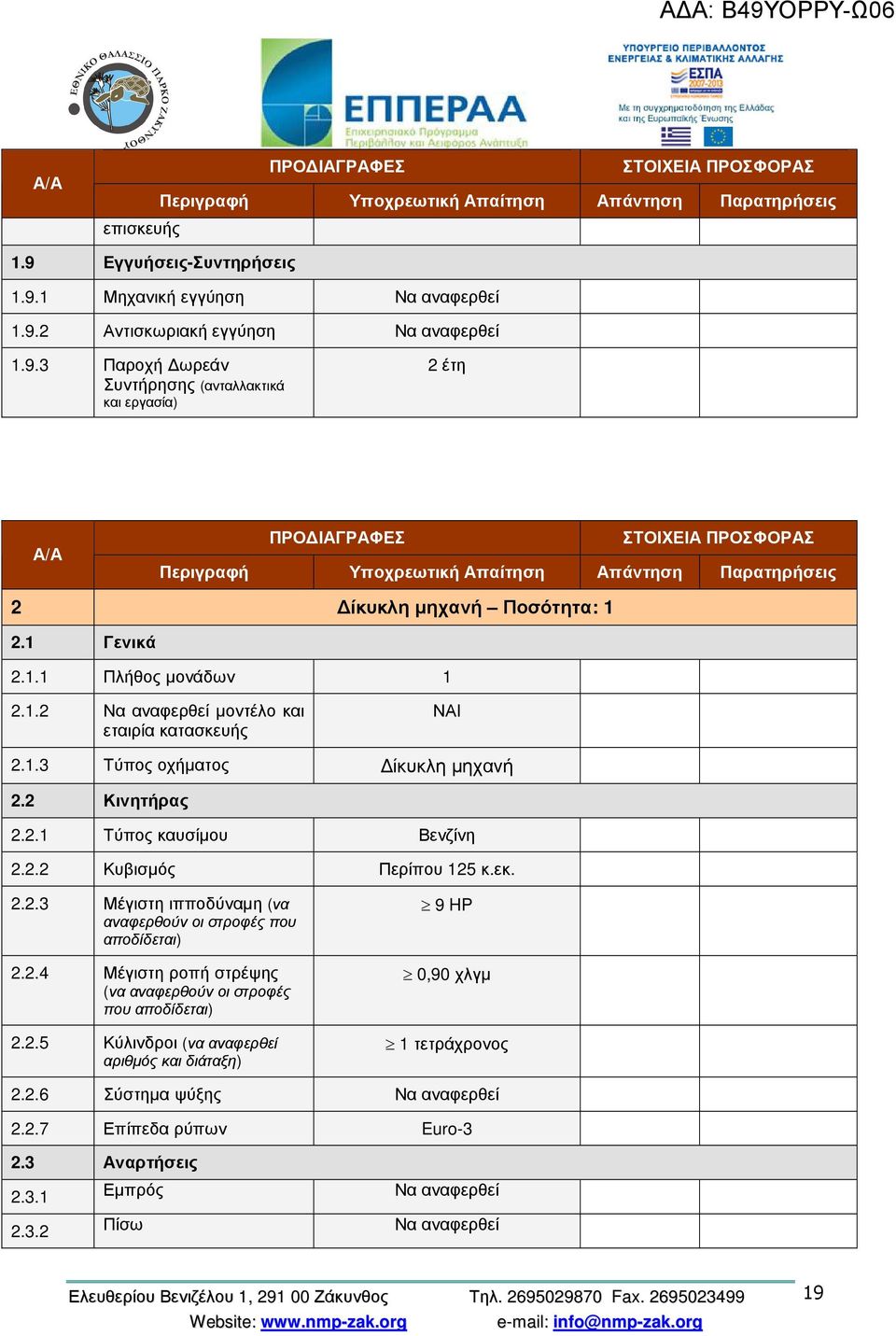 1.2 Να αναφερθεί µοντέλο και εταιρία κατασκευής ΝΑΙ 2.1.3 Τύπος οχήµατος ίκυκλη µηχανή 2.2 Κινητήρας 2.2.1 Τύπος καυσίµου Βενζίνη 2.2.2 Κυβισµός Περίπου 125 κ.εκ. 2.2.3 Μέγιστη ιπποδύναµη (να αναφερθούν οι στροφές που αποδίδεται) 2.