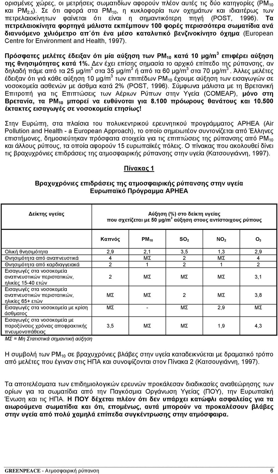 Τα πετρελαιοκίνητα φορτηγά µάλιστα εκπέµπουν 100 φορές περισσότερα σωµατίδια ανά διανυόµενο χιλιόµετρο απ ότι ένα µέσο καταλυτικό βενζινοκίνητο όχηµα (European Centre for Environment and Health,