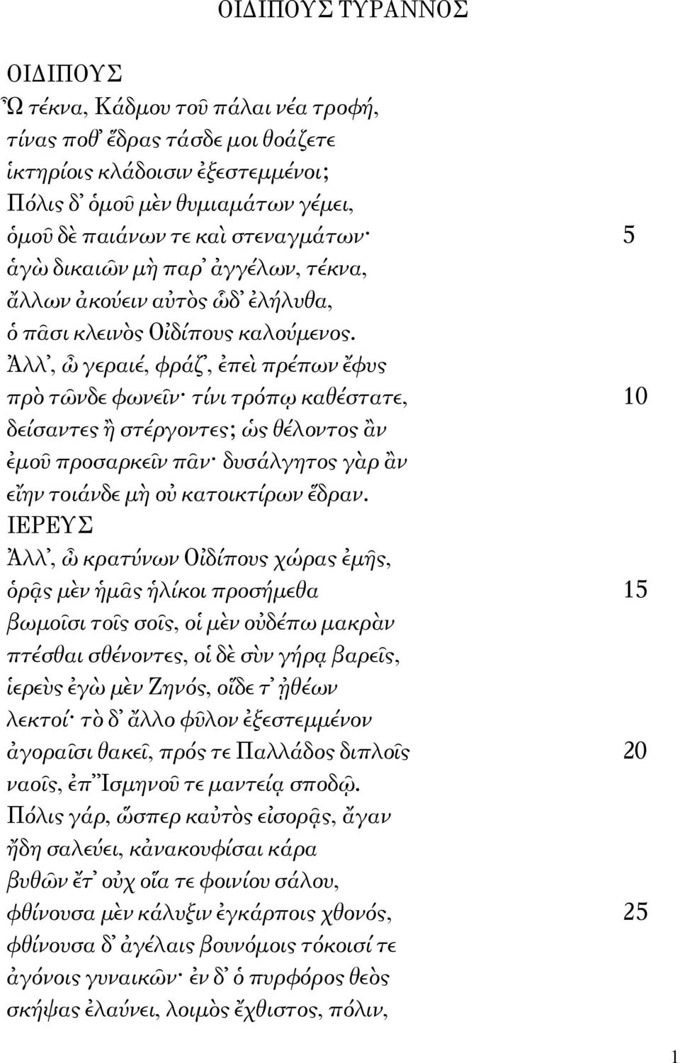 Ἀλλ, ὦ γεραιέ, φράζ, ἐπεὶ πρέπων ἔφυς πρὸ τῶνδε φωνεῖν τίνι τρόπῳ καθέστατε, 10 δείσαντες ἢ στέργοντες; ὡς θέλοντος ἂν ἐμοῦ προσαρκεῖν πᾶν δυσάλγητος γὰρ ἂν εἴην τοιάνδε μὴ οὐ κατοικτίρων ἕδραν.