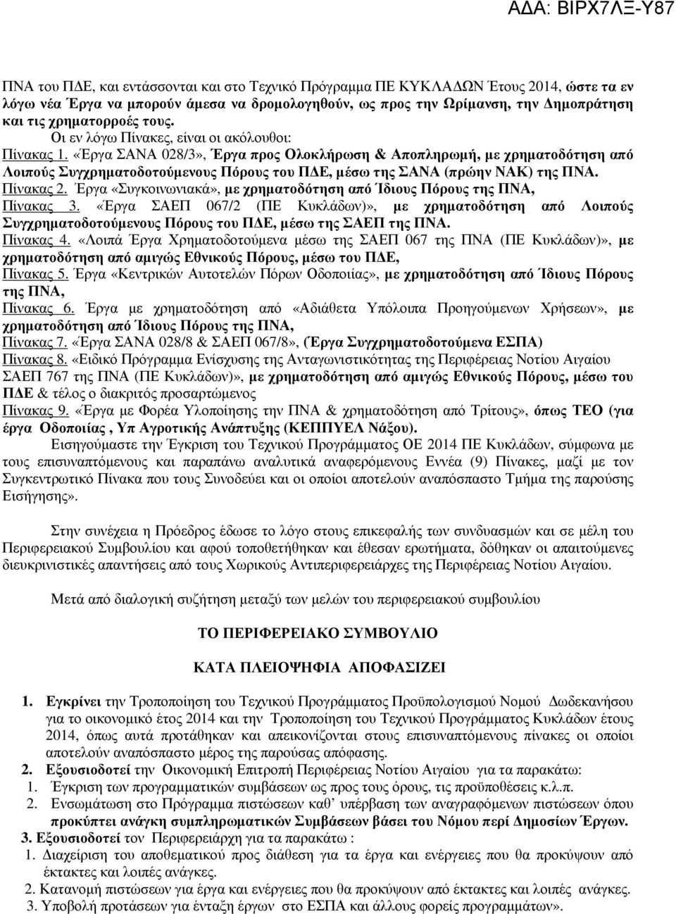 «Έργα ΣΑΝΑ 028/3», Έργα προς Ολοκλήρωση & Αποπληρωµή, µε χρηµατοδότηση από Λοιπούς Συγχρηµατοδοτούµενους Πόρους του Π Ε, µέσω της ΣΑΝΑ (πρώην ΝΑΚ) της ΠΝΑ. Πίνακας 2.