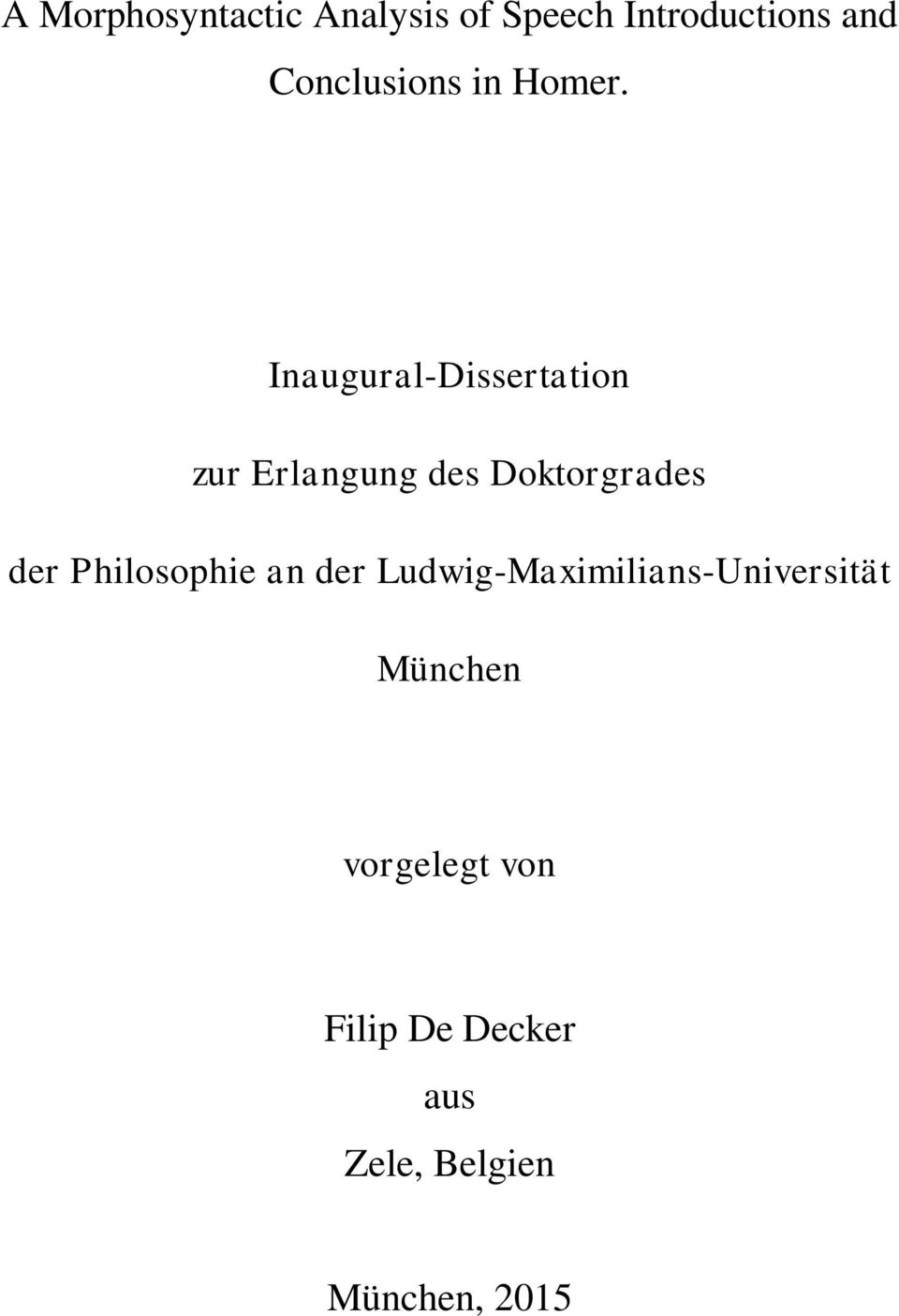 Inaugural-Dissertation zur Erlangung des Doktorgrades der