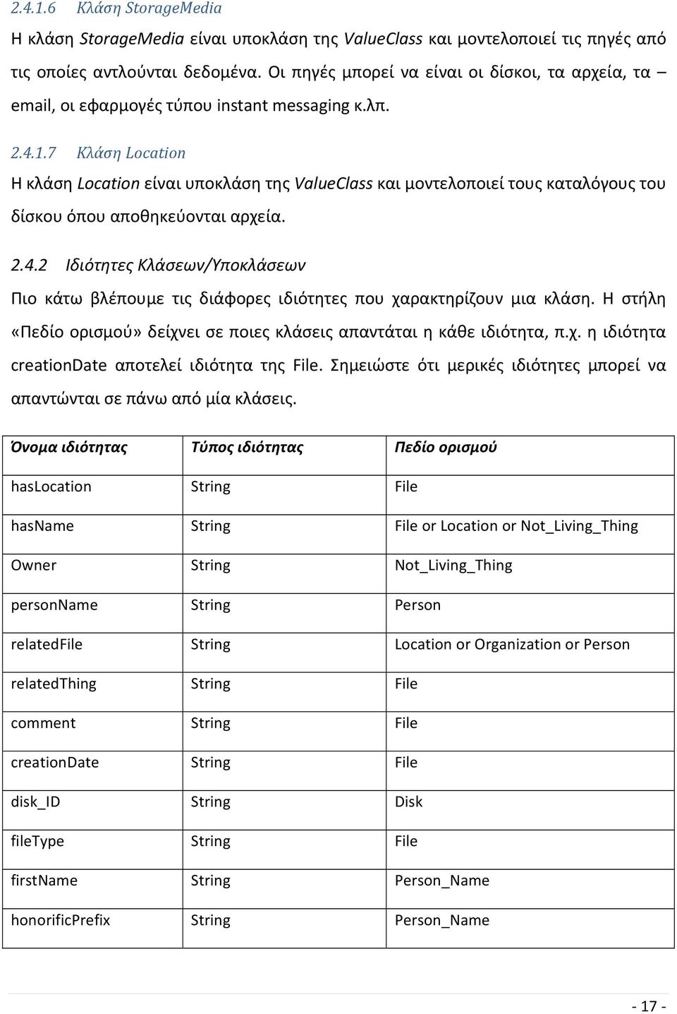 7 Κλάση Location Η κλάση Location είναι υποκλάση της ValueClass και μοντελοποιεί τους καταλόγους του δίσκου όπου αποθηκεύονται αρχεία. 2.4.