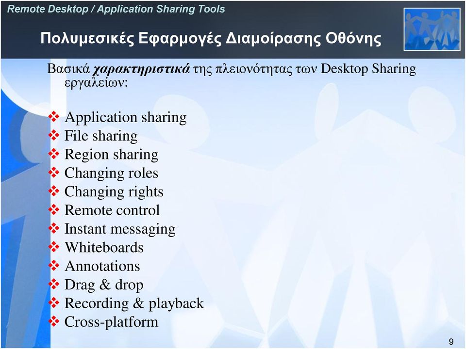 sharing Region sharing Changing roles Changing rights Remote control