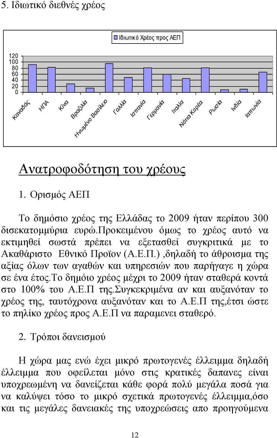 προκειμένου όμως το χρέος αυτό να εκτιμηθεί σωστά πρέπει να εξετασθεί συγκριτικά με το Ακαθάριστο Εθνικό Προϊον (Α.Ε.Π.),δηλαδή το άθροισμα της αξίας όλων των αγαθών και υπηρεσιών που παρήγαγε η χώρα σε ένα έτος.