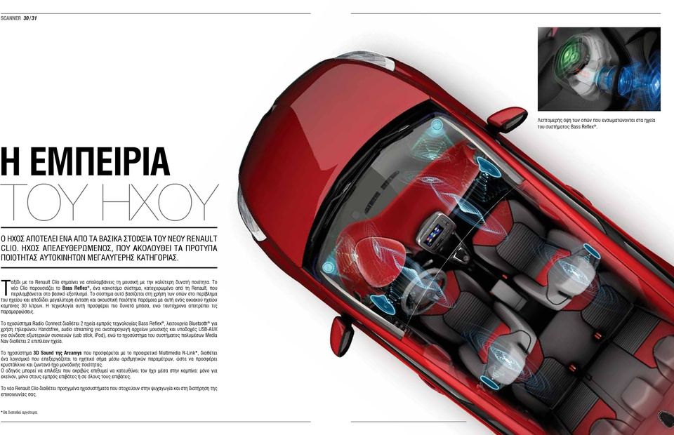 Το νέο Clio παρουσιάζει το Bass Reflex, ένα καινοτόμο σύστημα, κατοχυρωμένο από τη Renault, που περιλαμβάνεται στο βασικό εξοπλισμό.