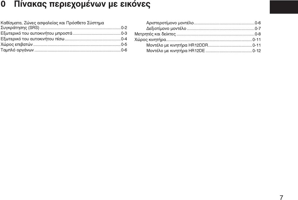 ..0-5 Ταµπλό οργάνων...0-6 Αριστεροτίµονο µοντέλο...0-6 εξιοτίµονο µοντέλο...0-7 Μετρητές και δείκτες.