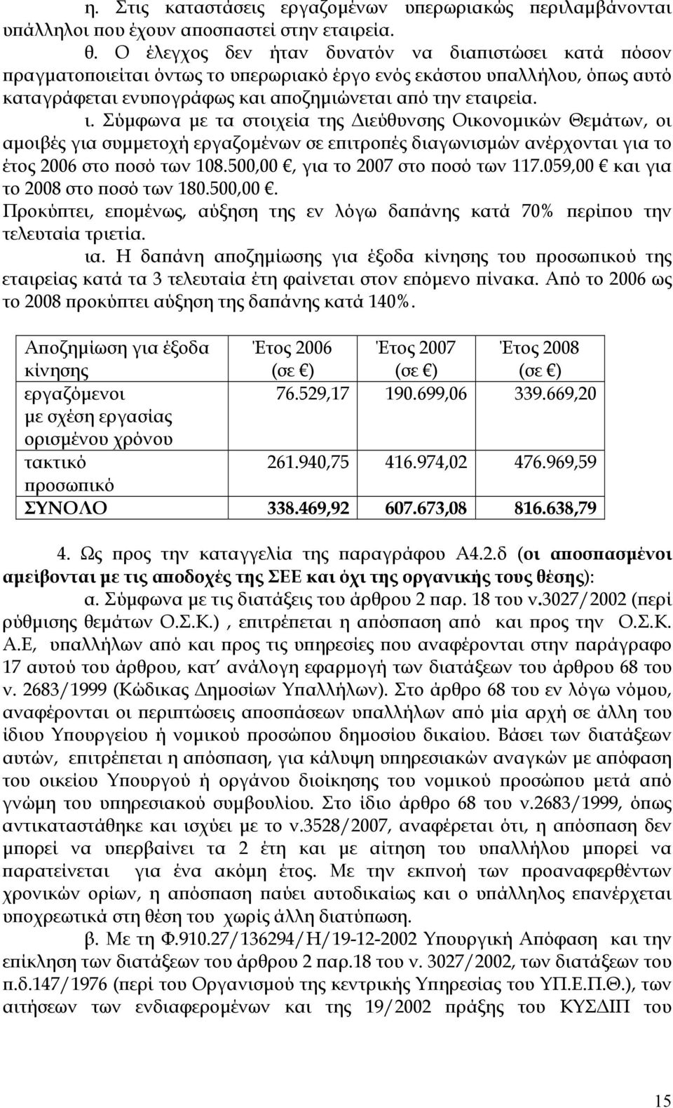 Σύµφωνα µε τα στοιχεία της ιεύθυνσης Οικονοµικών Θεµάτων, οι αµοιβές για συµµετοχή εργαζοµένων σε επιτροπές διαγωνισµών ανέρχονται για το έτος 2006 στο ποσό των 108.