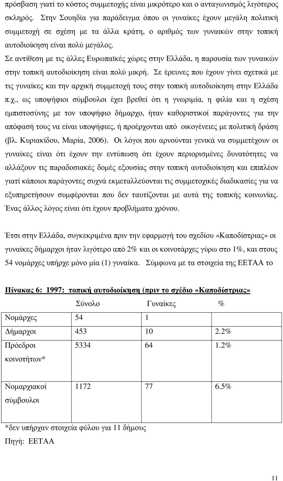 Σε αντίθεση µε τις άλλες Ευρωπαϊκές χώρες στην Ελλάδα, η παρουσία των γυναικών στην τοπική αυτοδιοίκηση είναι πολύ µικρή.