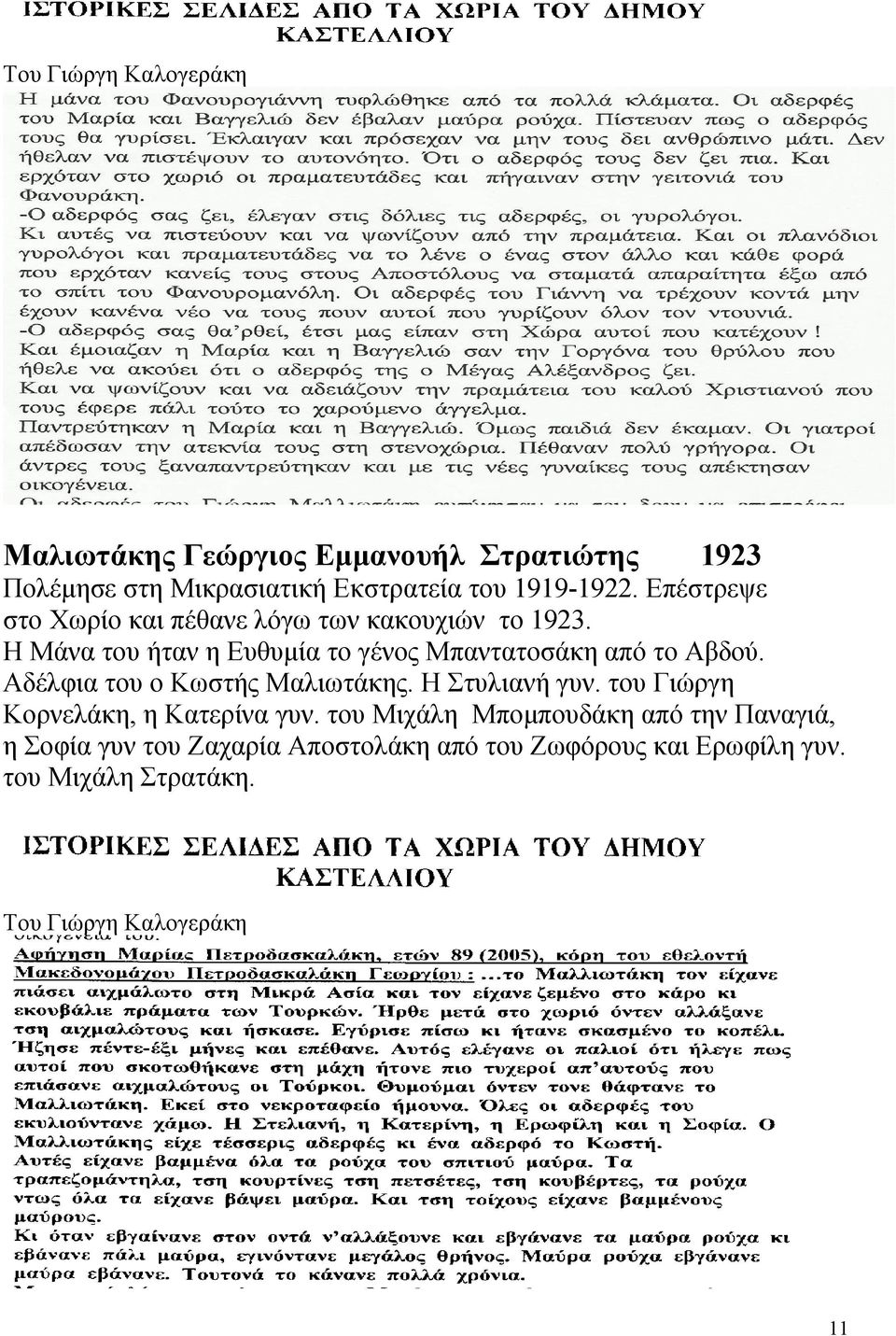 Αδέλφια του ο Κωστής Μαλιωτάκης. Η Στυλιανή γυν. του Γιώργη Κορνελάκη, η Κατερίνα γυν.