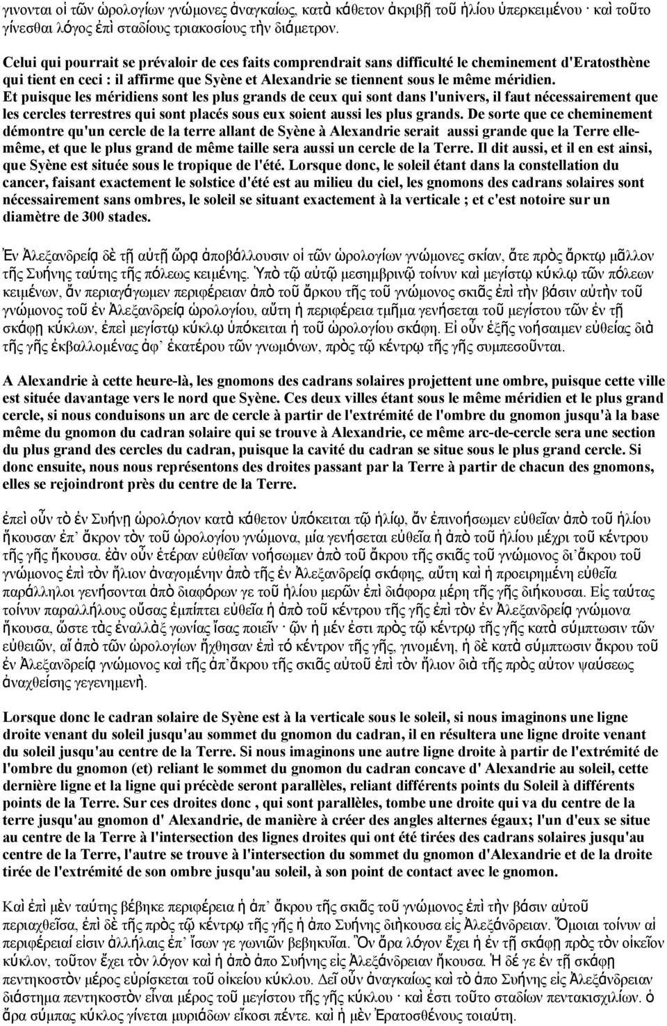 Et puisque les méridiens sont les plus grands de ceux qui sont dans l'univers, il faut nécessairement que les cercles terrestres qui sont placés sous eux soient aussi les plus grands.