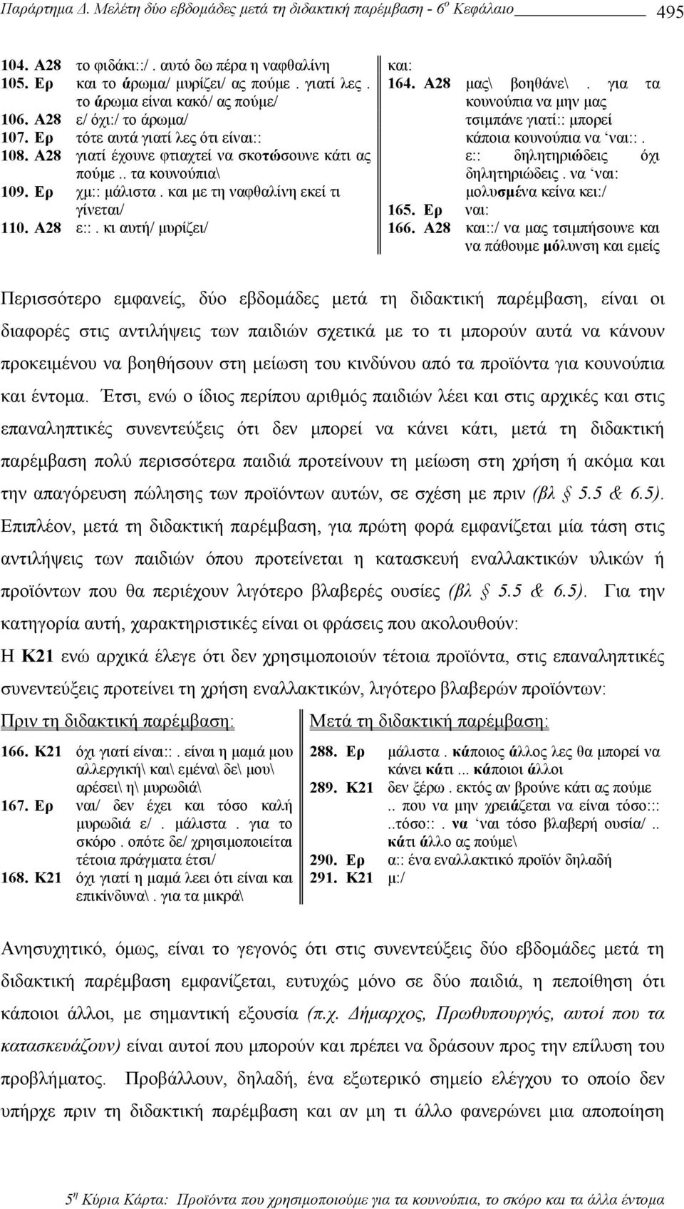 108. Α28 γιατί έχουνε φτιαχτεί να σκοτώσουνε κάτι ας ε:: δηλητηριώδεις όχι πούµε.. τα κουνούπια\ δηλητηριώδεις. να ναι: 109. Ερ χµ:: µάλιστα.