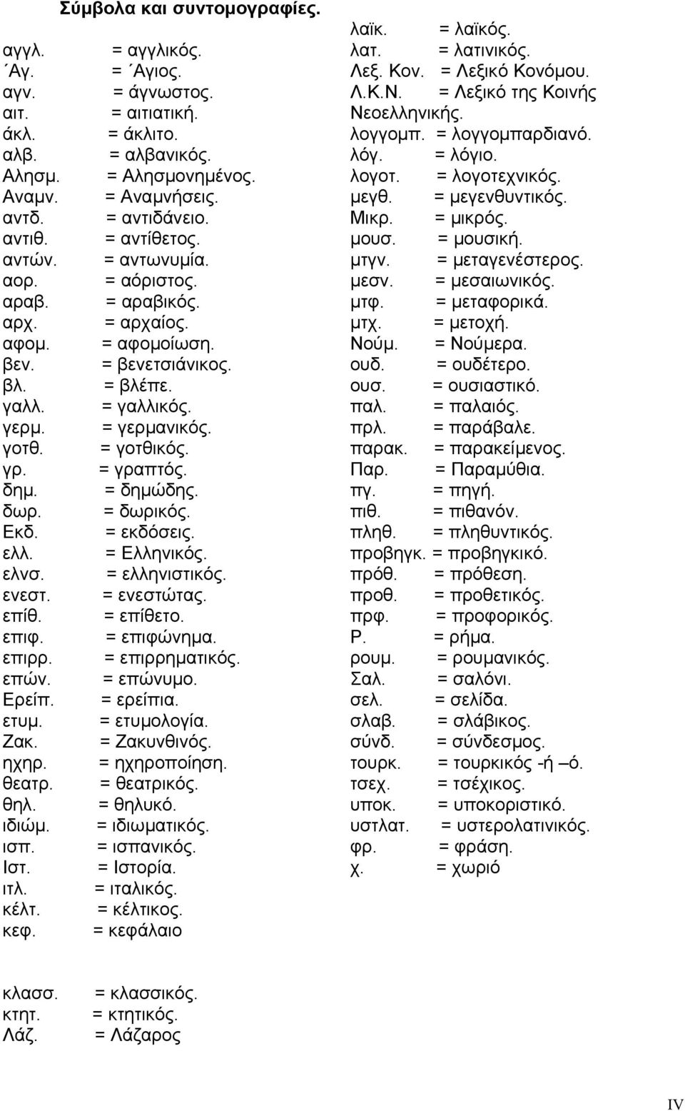 = γραπτός. δηµ. = δηµώδης. δωρ. = δωρικός. Εκδ. = εκδόσεις. ελλ. = Ελληνικός. ελνσ. = ελληνιστικός. ενεστ. = ενεστώτας. επίθ. = επίθετο. επιφ. = επιφώνηµα. επιρρ. = επιρρηµατικός. επών. = επώνυµο.
