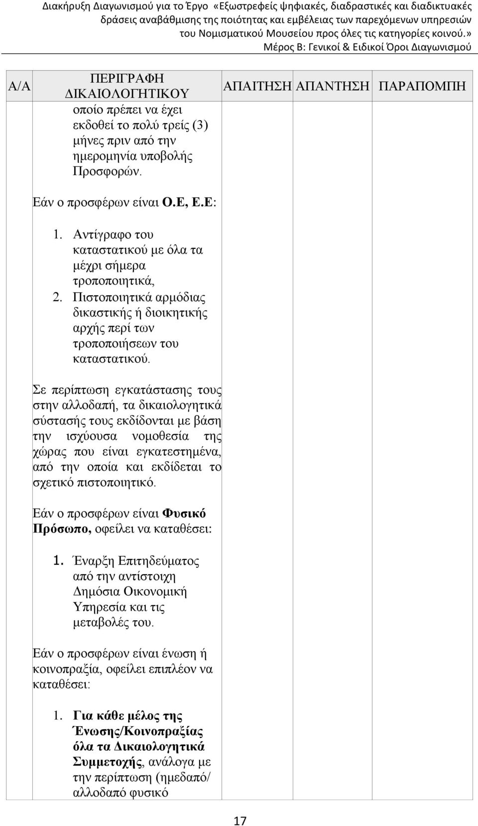 ΑΠΑΙΤΗΣΗ ΑΠΑΝΤΗΣΗ ΠΑΡΑΠΟΜΠΗ Σε περίπτωση εγκατάστασης τους στην αλλοδαπή, τα δικαιολογητικά σύστασής τους εκδίδονται με βάση την ισχύουσα νομοθεσία της χώρας που είναι εγκατεστημένα, από την οποία