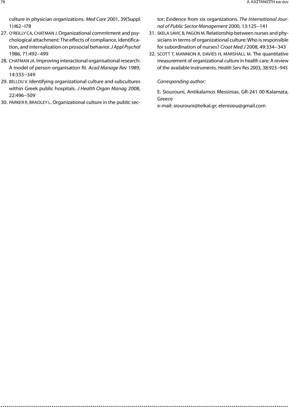 Improving interactional organisational research: A model of person-organisation fit. Acad Manage Rev 1989, 14:333 349 29. BELLOU V.