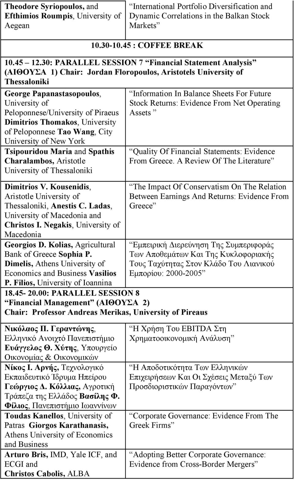 Piraeus Dimitrios Thomakos, University of Peloponnese Tao Wang, City University of New York Tsipouridou Maria and Spathis Charalambos, Aristotle University of Thessaloniki Dimitrios V.