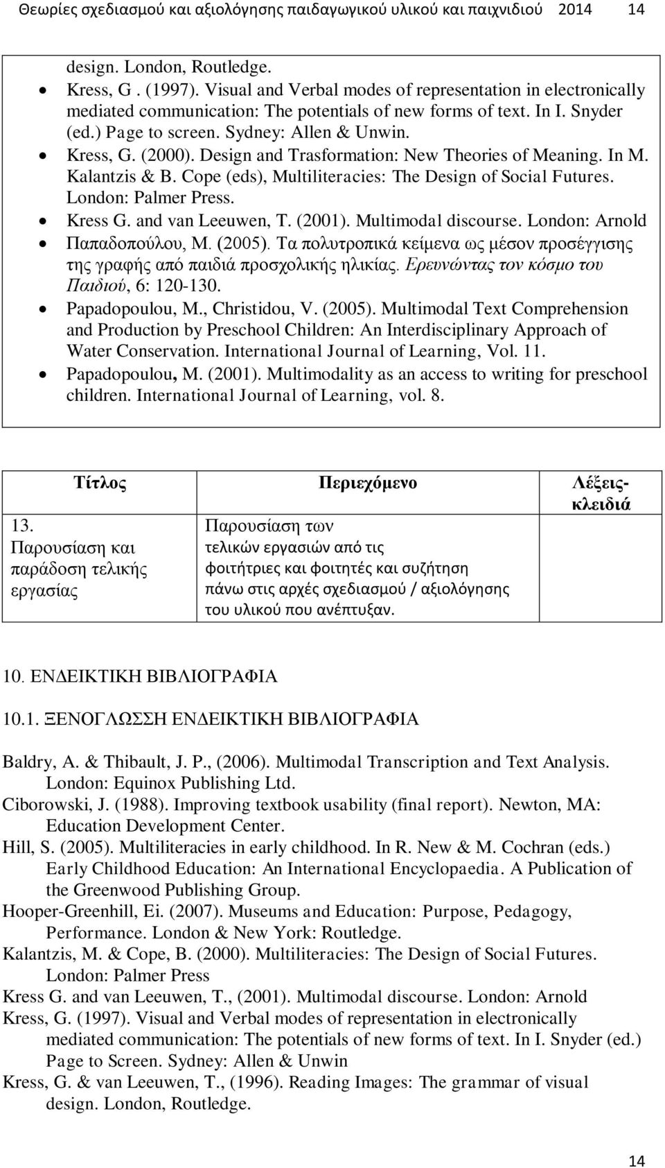 Design and Trasformation: New Theories of Meaning. In M. Kalantzis & B. Cope (eds), Multiliteracies: The Design of Social Futures. London: Palmer Press. Kress G. and van Leeuwen, T. (2001).