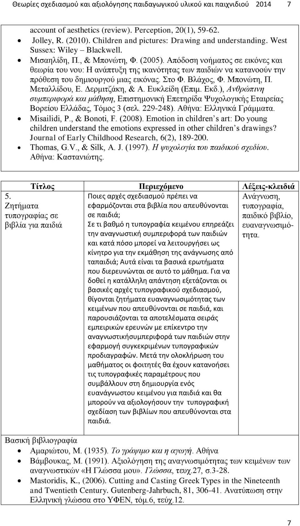 Απόδοση νοήματος σε εικόνες και θεωρία του νου: Η ανάπτυξη της ικανότητας των παιδιών να κατανοούν την πρόθεση του δημιουργού μιας εικόνας. Στο Φ. Βλάχος, Φ. Μπονώτη, Π. Μεταλλίδου, Ε.