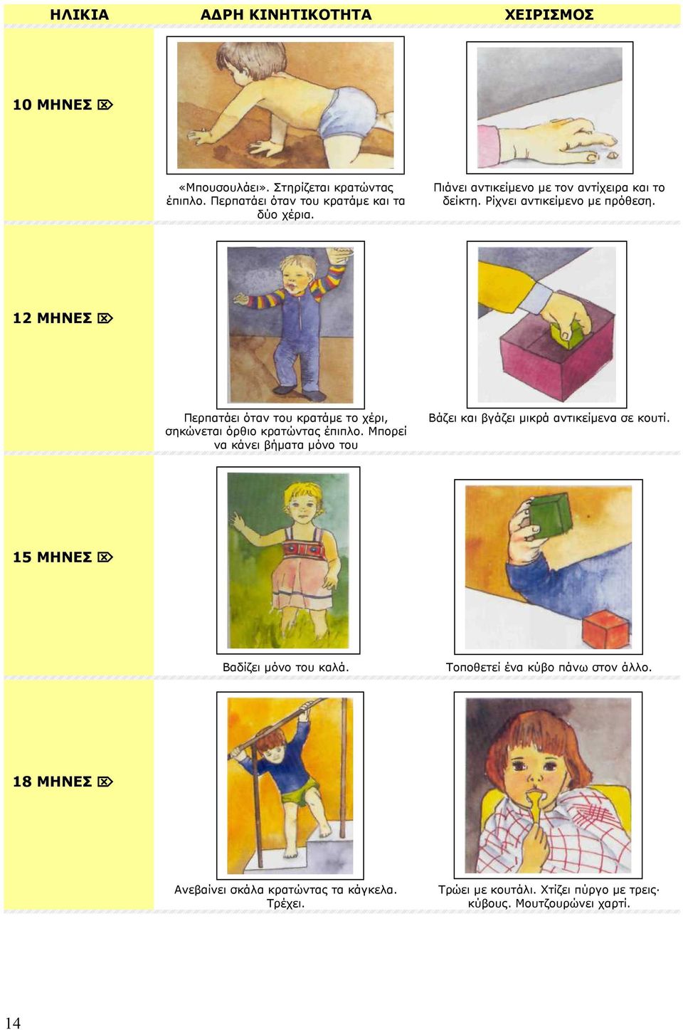 12 ΜΗΝΕΣ Περπατάει όταν του κρατάµε το χέρι, σηκώνεται όρθιο κρατώντας έπιπλο.