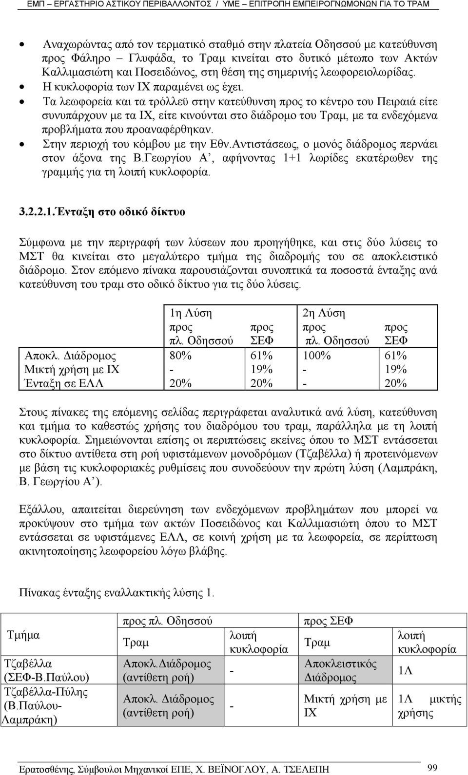 Τα λεωφορεία και τα τρόλλεϋ στην κατεύθυνση προς το κέντρο του Πειραιά είτε συνυπάρχουν µε τα ΙΧ, είτε κινούνται στο διάδροµο του Τραµ, µε τα ενδεχόµενα προβλήµατα που προαναφέρθηκαν.