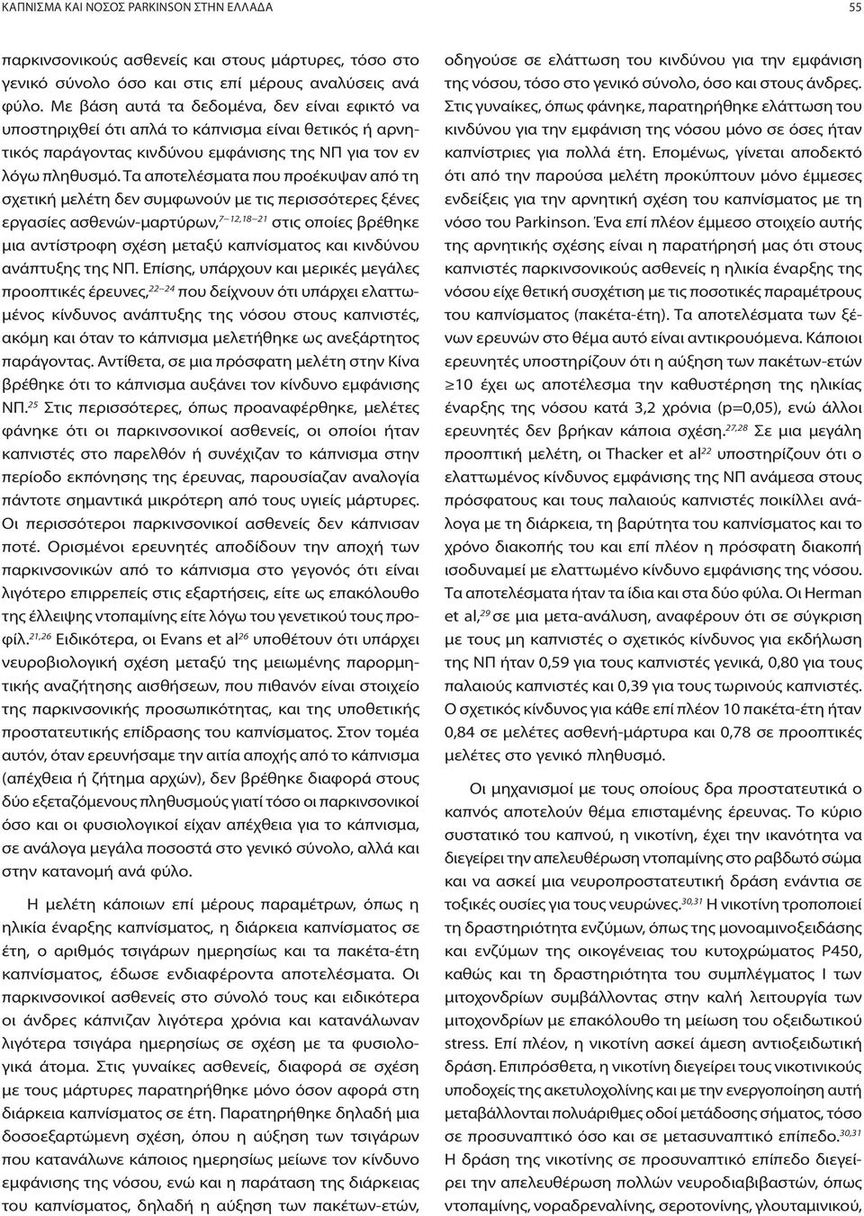 Τα αποτελέσματα που προέκυψαν από τη σχετική μελέτη δεν συμφωνούν με τις περισσότερες ξένες εργασίες ασθενών-μαρτύρων, 7 12,18 21 στις οποίες βρέθηκε μια αντίστροφη σχέση μεταξύ καπνίσματος και