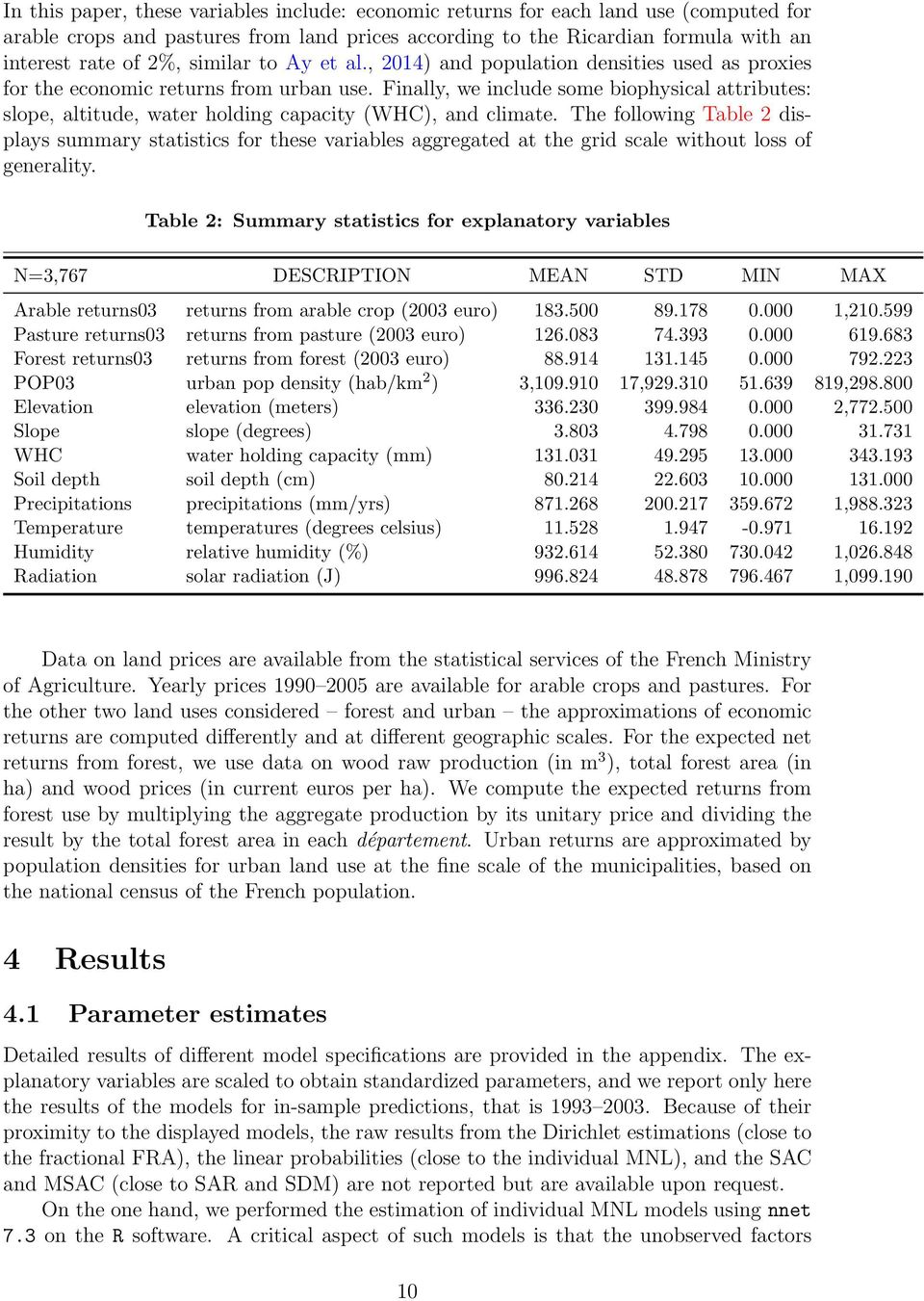 Finally, we include some biophysical attributes: slope, altitude, water holding capacity (WHC), and climate.