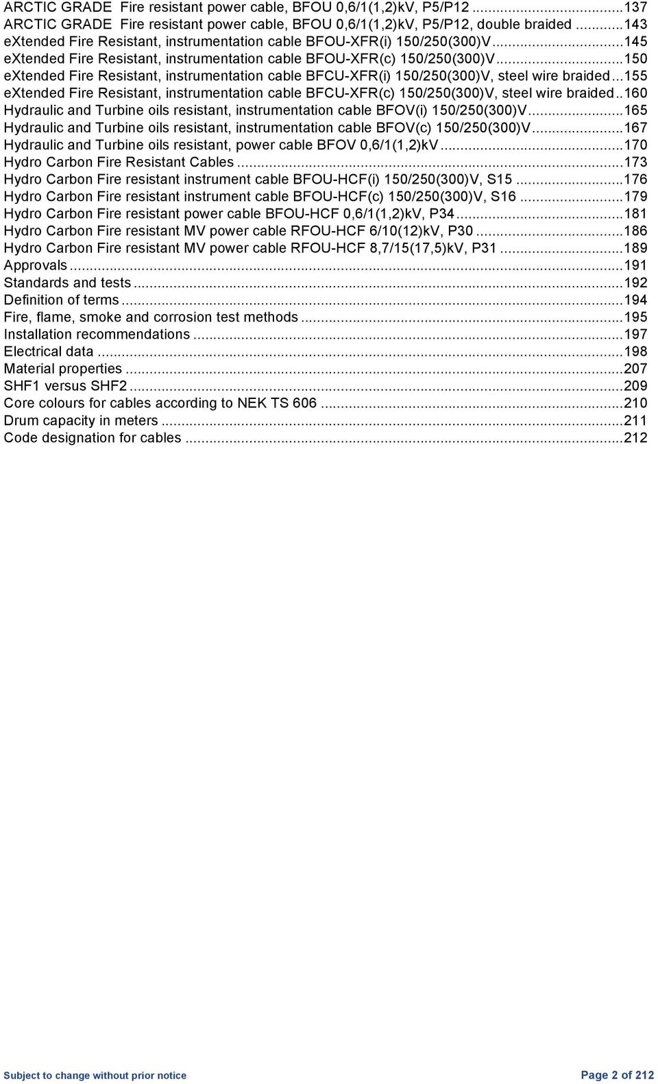 .. 150 extended Fire Resistant, instrumentation cable BFCU-XFR(i) 150/250(300)V, steel wire braided... 155 extended Fire Resistant, instrumentation cable BFCU-XFR(c) 150/250(300)V, steel wire braided.