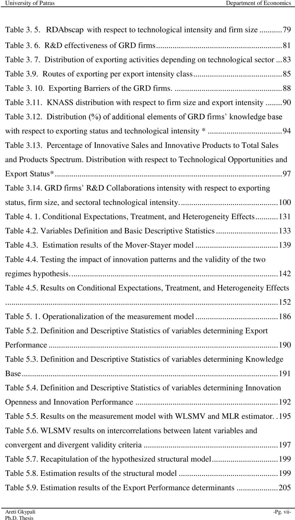 KNASS distribution with respect to firm size and export intensity... 90 Table 3.12.