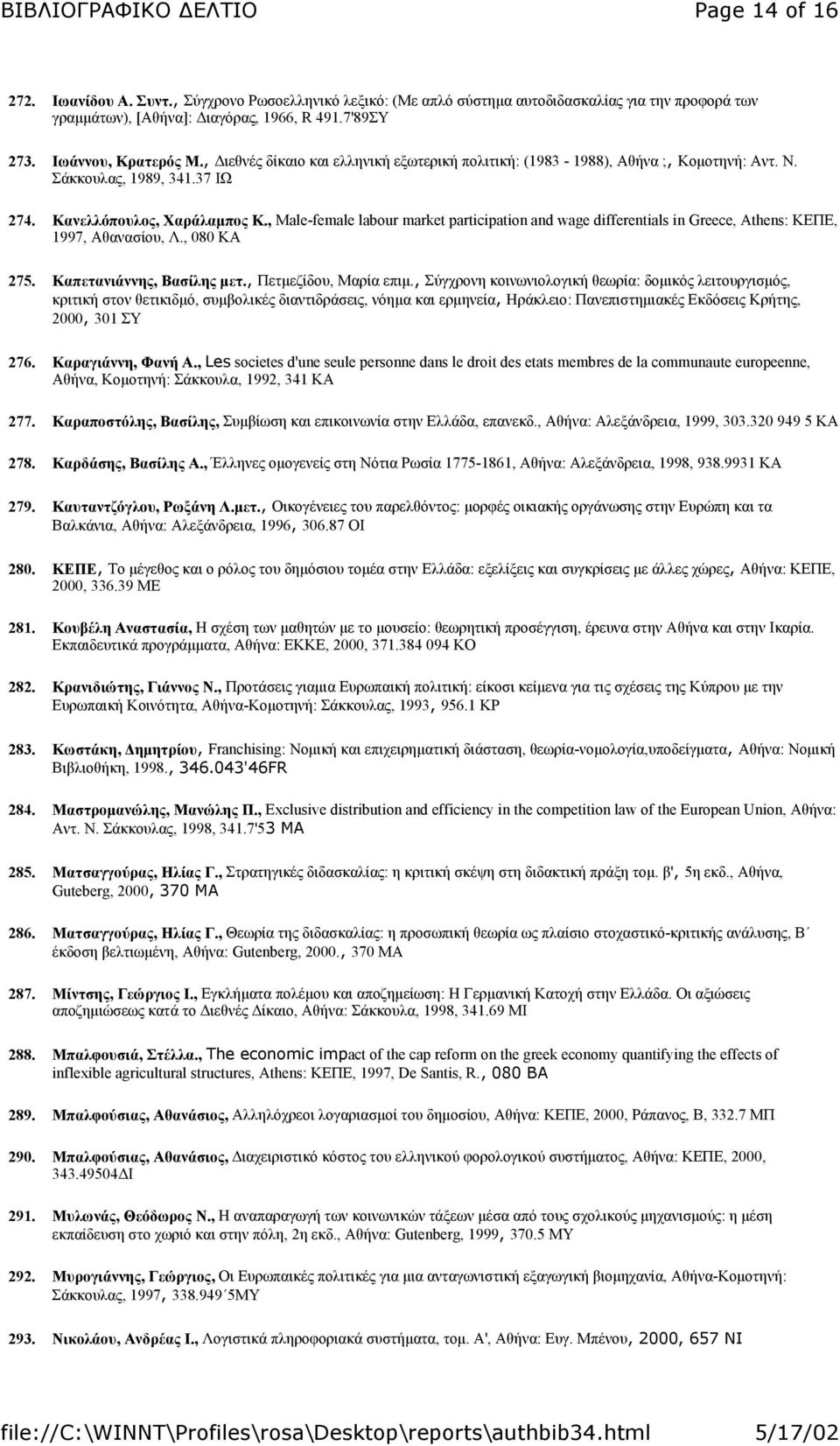 , Male-female labour market participation and wage differentials in Greece, Athens: ΚΕΠΕ, 1997, Αθανασίου, Λ., 080 KA 275. Καπετανιάννης, Βασίλης µετ., Πετµεζίδου, Μαρία επιµ.