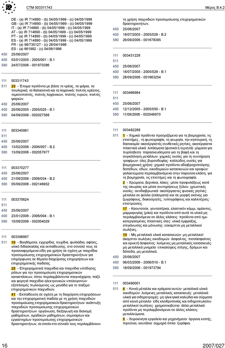 2 - (a) IR 714890 - (b) 04/05/1999 - (c) 04/05/1999 - (a) IR 714890 - (b) 04/05/1999 - (c) 04/05/1999 - (a) IR 714890 - (b) 04/05/1999 - (c) 04/05/1999 AT - (a) IR 714890 - (b) 04/05/1999 - (c)