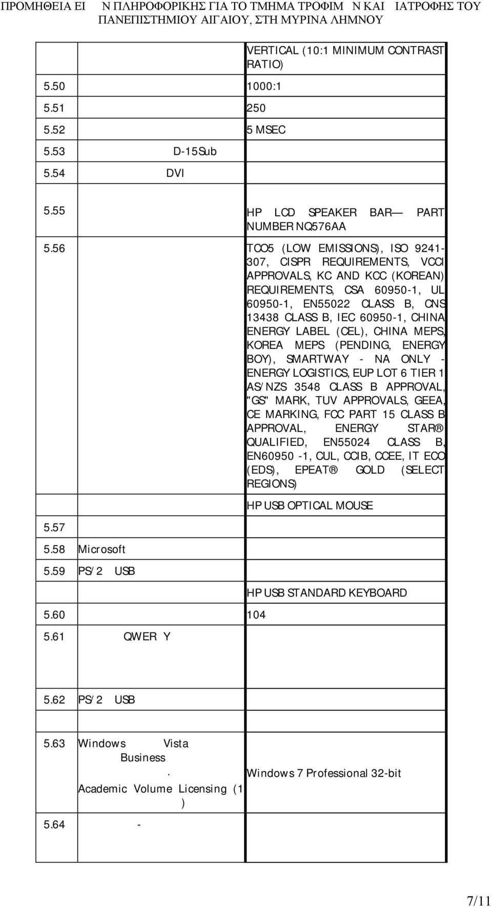 56 Πιστοποιήσεις TCO5 ( LOW EMISSIONS), ISO 9241-307, CISPR REQUIREMENTS, VCCI APPROVALS, KC AND KCC ( KOREAN) REQUIREMENTS, CSA 60950-1, UL 60950-1, EN55022 CLASS B, CNS 13438 CLASS B, IEC 60950-1,