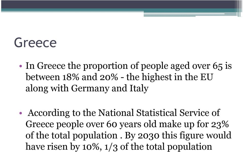 Statistical Service of Greece people over 60 years old make up for 23% of the