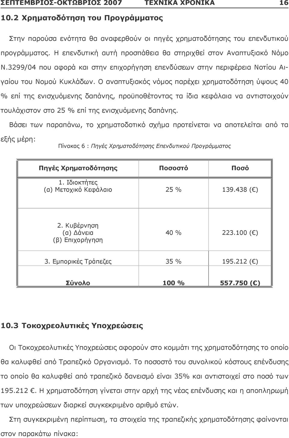 Ο αναπτυξιακός νόμος παρέχει χρηματοδότηση ύψους 40 % επί της ενισχυόμενης δαπάνης, προϋποθέτοντας τα ίδια κεφάλαια να αντιστοιχούν τουλάχιστον στο 25 % επί της ενισχυόμενης δαπάνης.