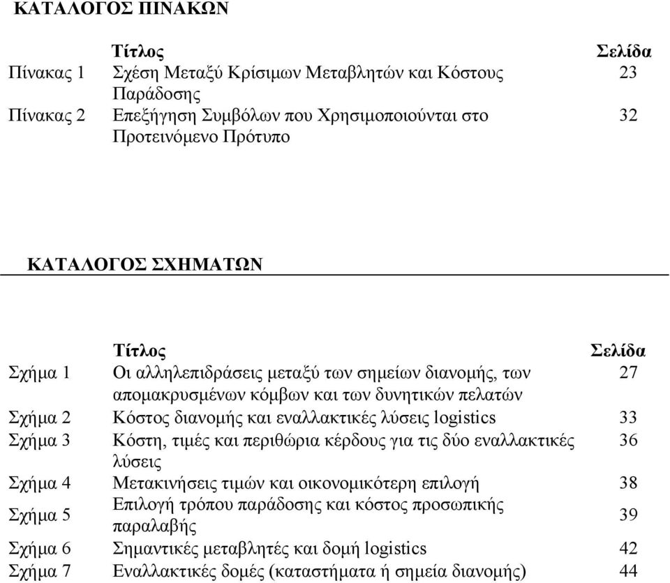 διανοµής και εναλλακτικές λύσεις logistics 33 Σχήµα 3 Κόστη, τιµές και περιθώρια κέρδους για τις δύο εναλλακτικές 36 λύσεις Σχήµα 4 Μετακινήσεις τιµών και οικονοµικότερη