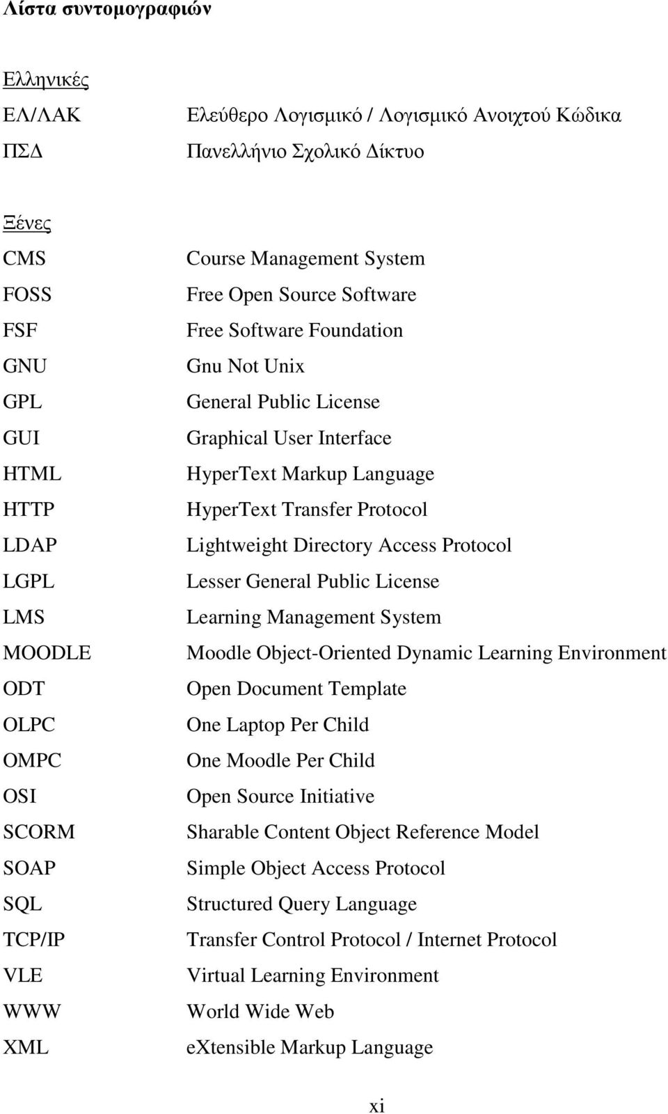 HyperText Transfer Protocol Lightweight Directory Access Protocol Lesser General Public License Learning Management System Moodle Object-Oriented Dynamic Learning Environment Open Document Template