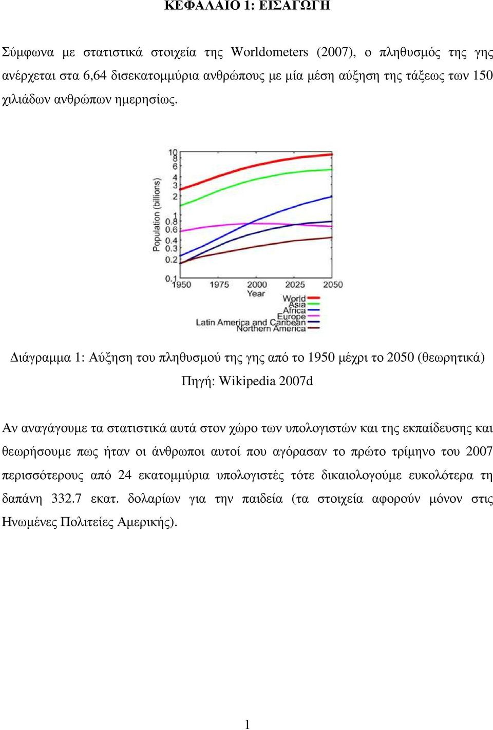 ιάγραµµα 1: Αύξηση του πληθυσµού της γης από το 1950 µέχρι το 2050 (θεωρητικά) Πηγή: Wikipedia 2007d Αν αναγάγουµε τα στατιστικά αυτά στον χώρο των υπολογιστών και