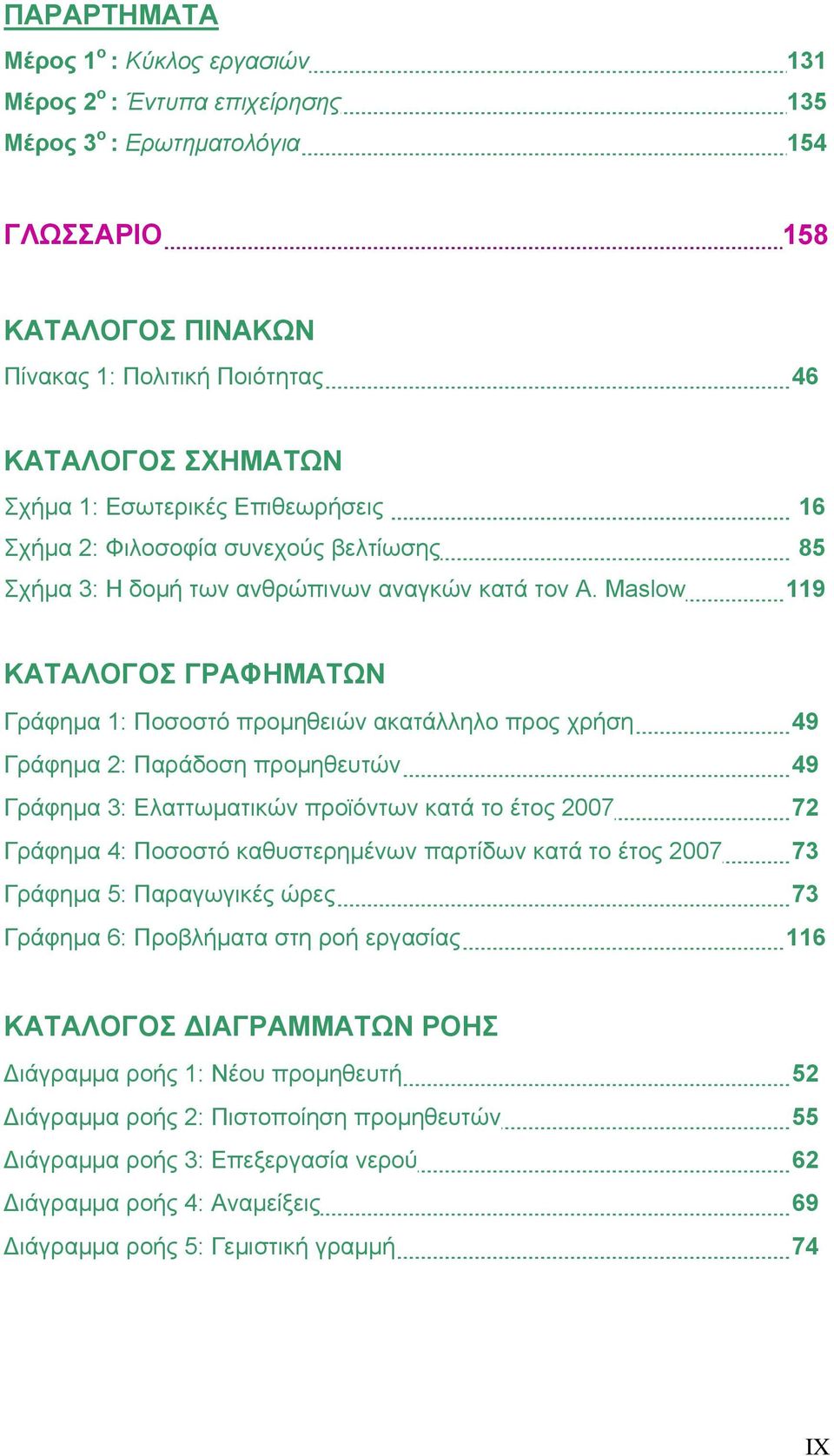 Maslow 119 ΚΑΤΑΛΟΓΟΣ ΓΡΑΦΗΜΑΤΩΝ Γράφημα 1: Ποσοστό προμηθειών ακατάλληλο προς χρήση 49 Γράφημα 2: Παράδοση προμηθευτών 49 Γράφημα 3: Ελαττωματικών προϊόντων κατά το έτος 2007 72 Γράφημα 4: Ποσοστό