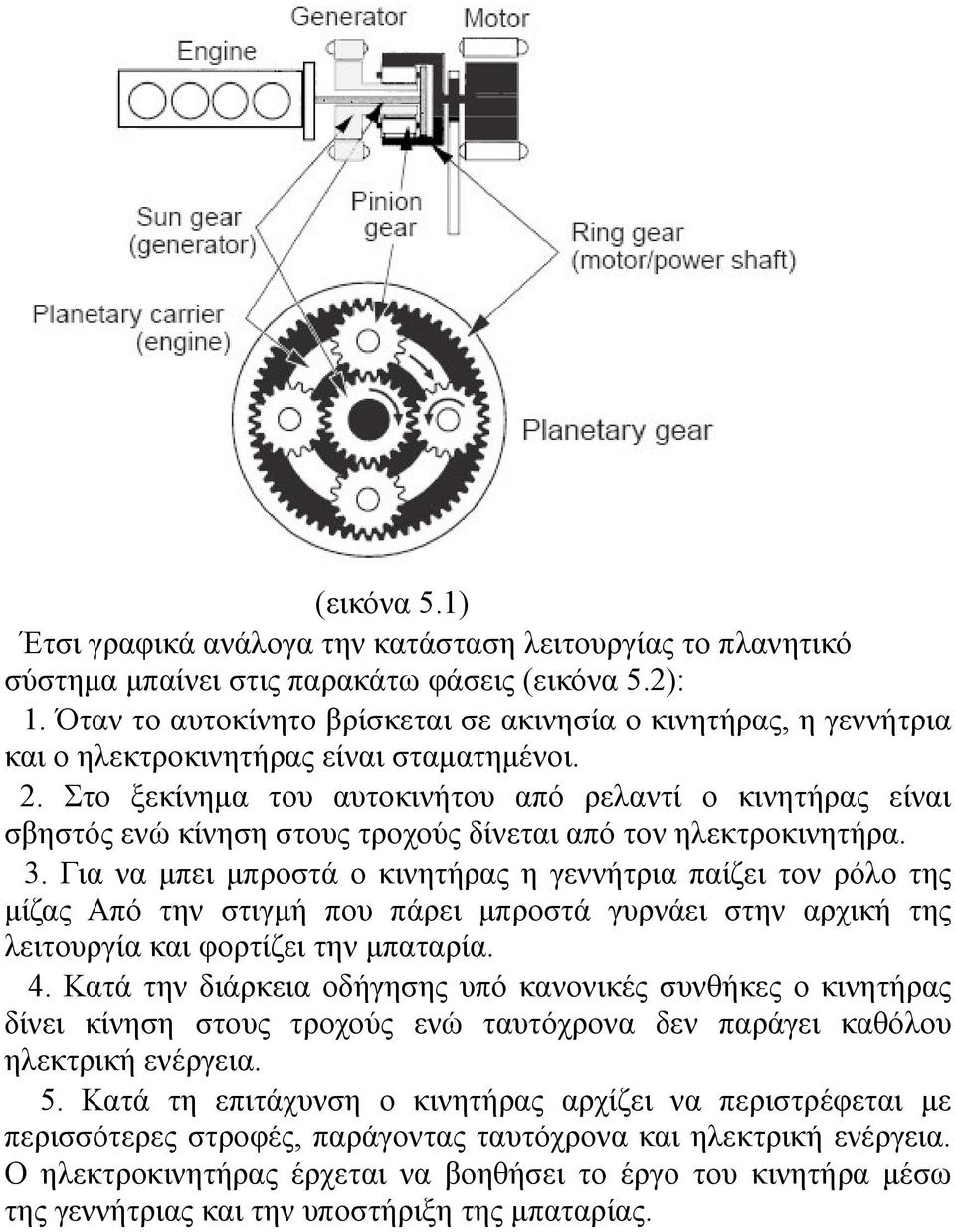 Στο ξεκίνηµα του αυτοκινήτου από ρελαντί ο κινητήρας είναι σβηστός ενώ κίνηση στους τροχούς δίνεται από τον ηλεκτροκινητήρα. 3.