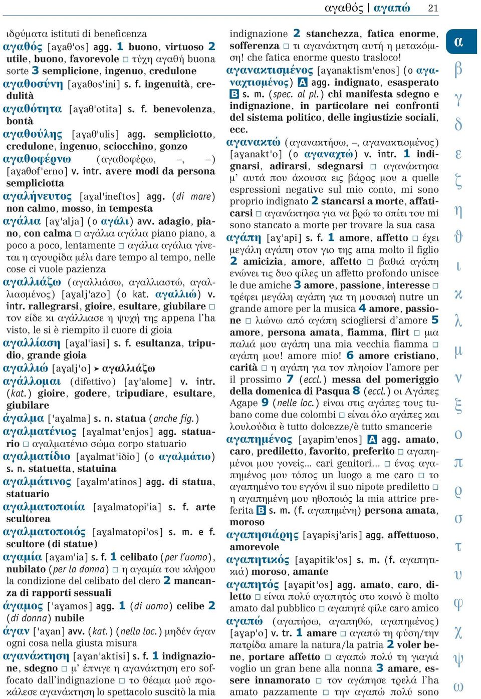 avere modi da persona sempliciotta αγαλήνευτος [aγal ineftos] agg. (di mare) non calmo, mosso, in tempesta αγάλια [aγ alja] (o αγάλι) avv.