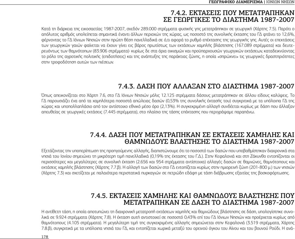 Παρότι ο απόλυτος αριθμός υπολείπεται σημαντικά έναντι άλλων περιοχών της χώρας, ως ποσοστό της συνολικής έκτασης του ΓΔ φτάνει το 12,6%, φέρνοντας το ΓΔ Ιόνιων Νησιών στην πρώτη θέση πανελλαδικά σε