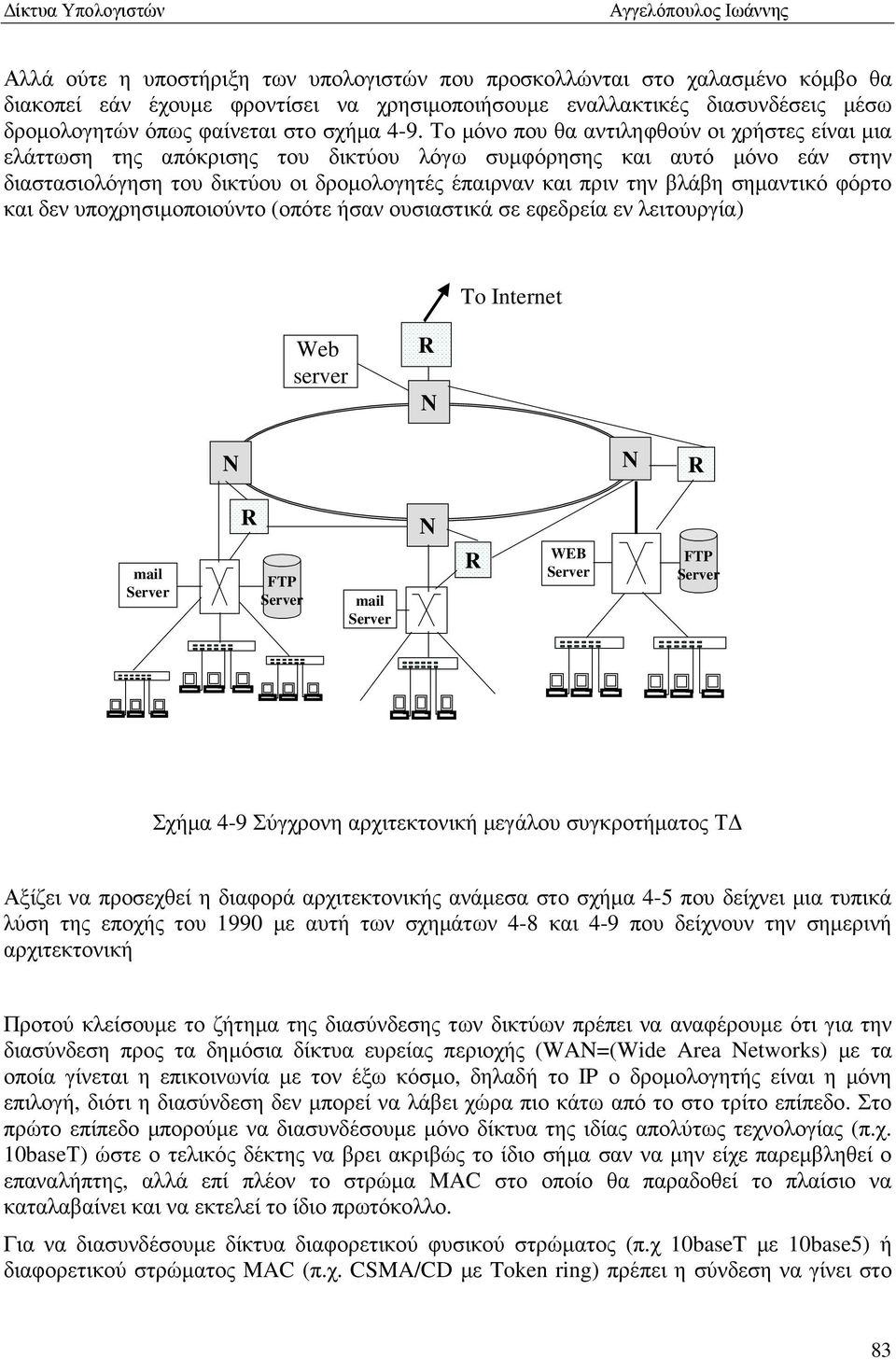 σηµαντικό φόρτο και δεν υποχρησιµοποιούντο (οπότε ήσαν ουσιαστικά σε εφεδρεία εν λειτουργία) To Internet Web server R N N N R mail R FTP mail N R WE FTP Σχήµα 4-9 Σύγχρονη αρχιτεκτονική µεγάλου