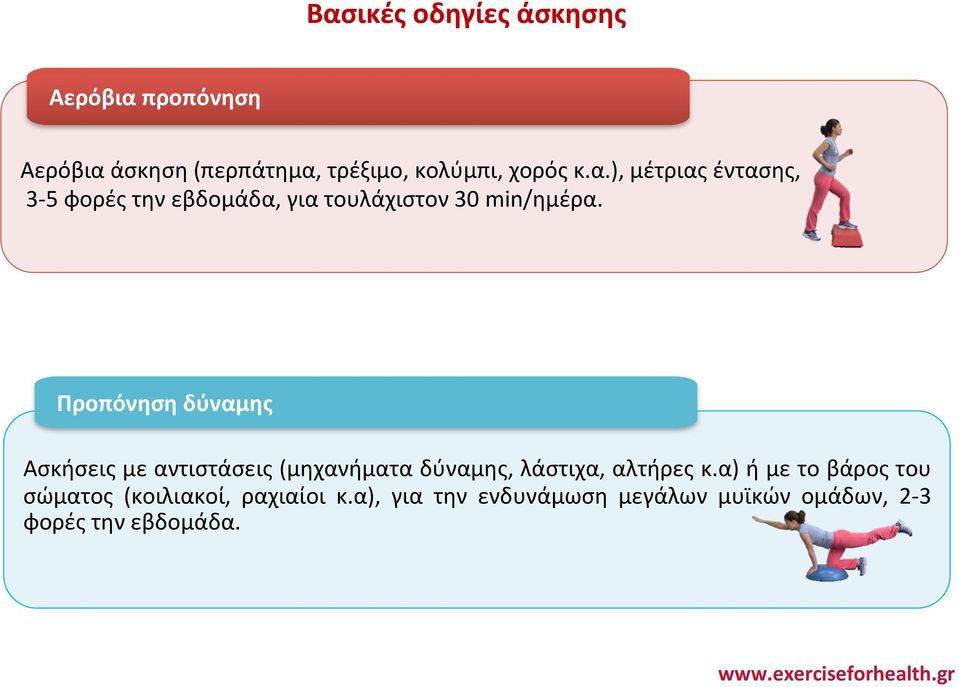 Προπόνηση δύναμης Ασκήσεις με αντιστάσεις (μηχανήματα δύναμης, λάστιχα, αλτήρες κ.