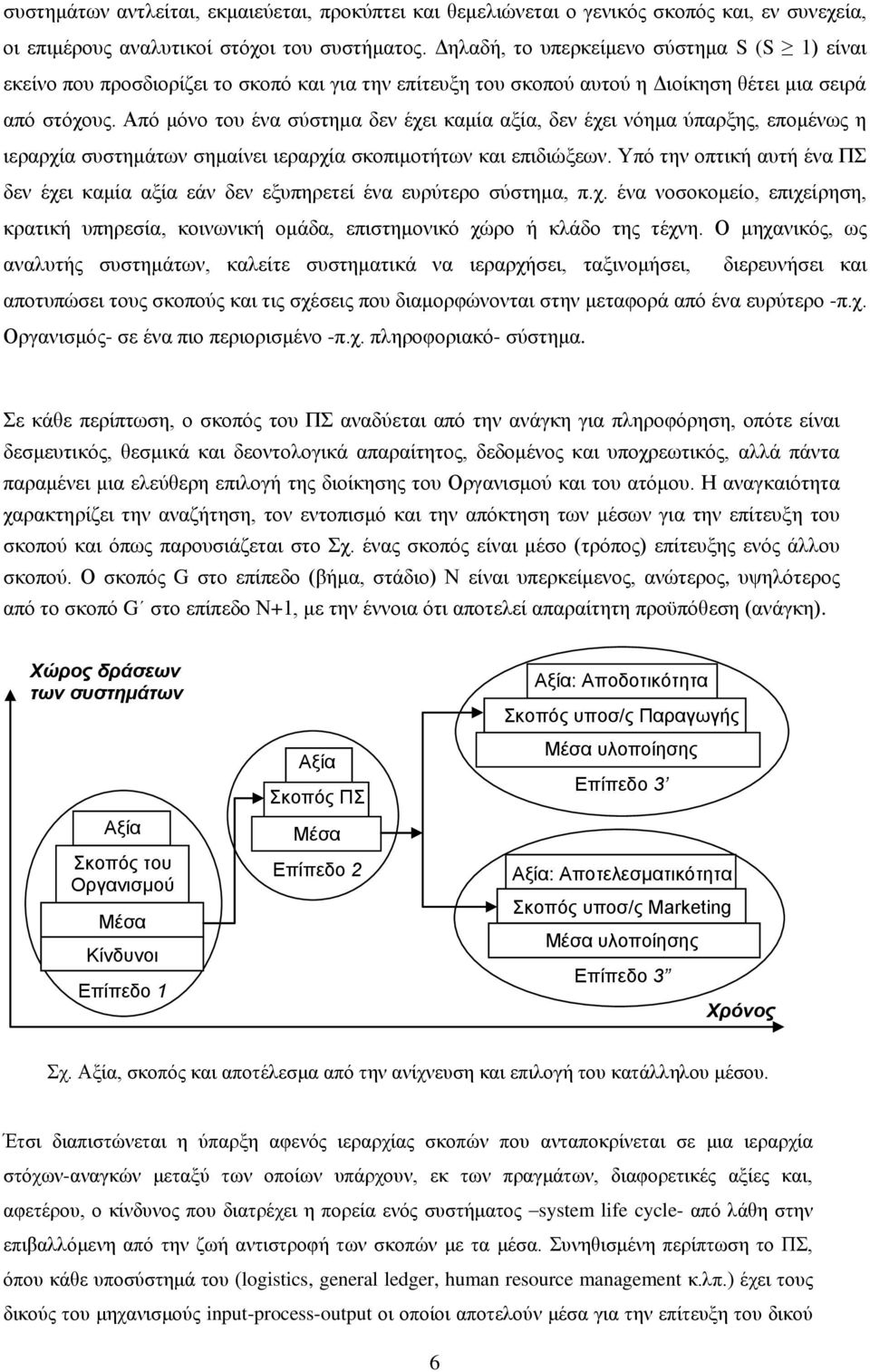 Από μόνο του ένα σύστημα δεν έχει καμία αξία, δεν έχει νόημα ύπαρξης, επομένως η ιεραρχία συστημάτων σημαίνει ιεραρχία σκοπιμοτήτων και επιδιώξεων.