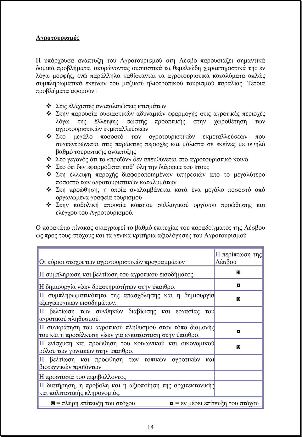 Τέτοια προβλήµατα αφορούν : Στις ελάχιστες αναπαλαιώσεις κτισµάτων Στην παρουσία ουσιαστικών αδυναµιών εφαρµογής στις αγροτικές περιοχές λόγω της έλλειψης σωστής προοπτικής στην χωροθέτηση των