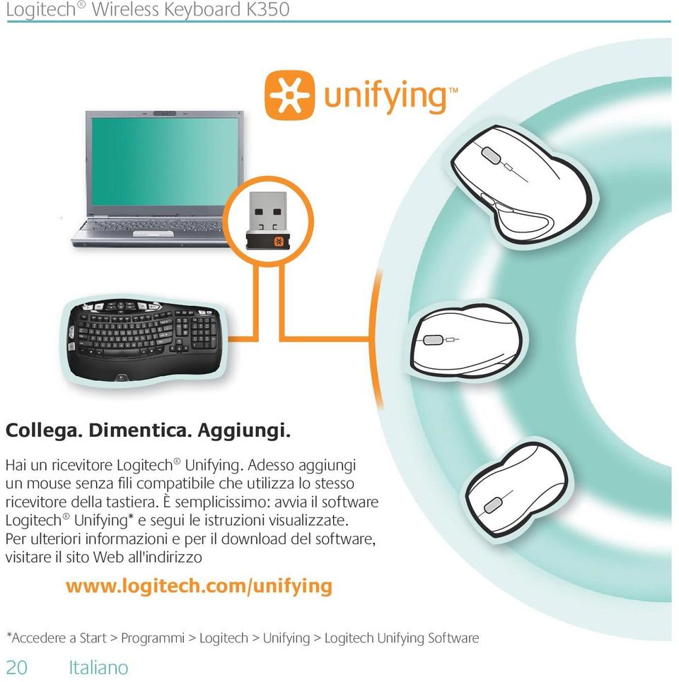 È semplicissimo: avvia il software Logitech Unifying* e segui le istruzioni visualizzate.