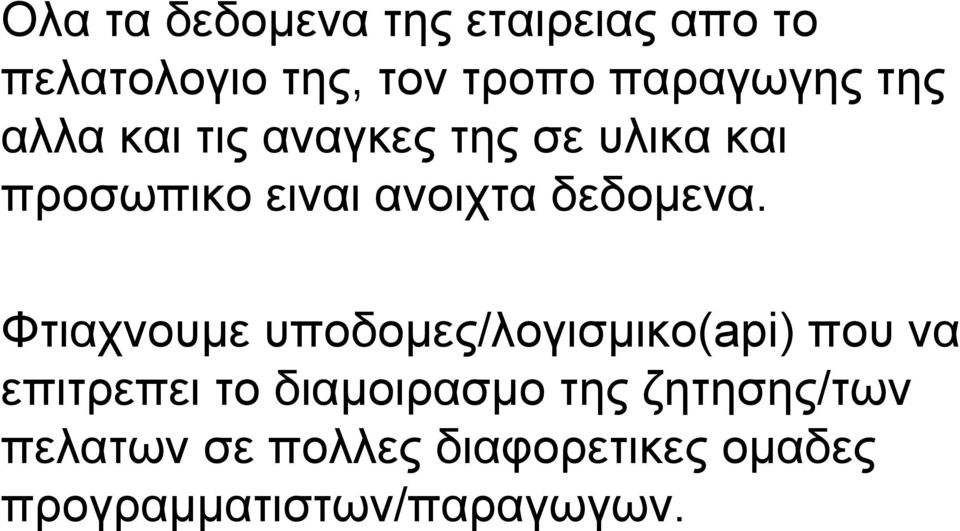 Φτιαχνουμε υποδομες/λογισμικο(api) που να επιτρεπει το διαμοιρασμο της