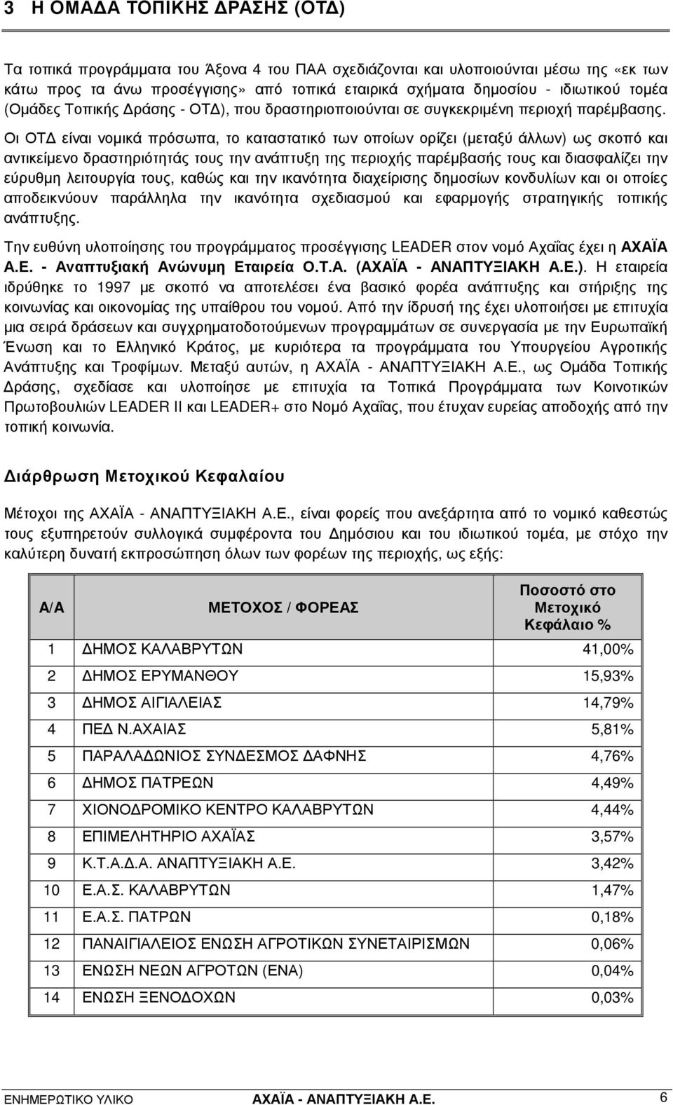 Οι ΟΤ είναι νοµικά πρόσωπα, το καταστατικό των οποίων ορίζει (µεταξύ άλλων) ως σκοπό και αντικείµενο δραστηριότητάς τους την ανάπτυξη της περιοχής παρέµβασής τους και διασφαλίζει την εύρυθµη