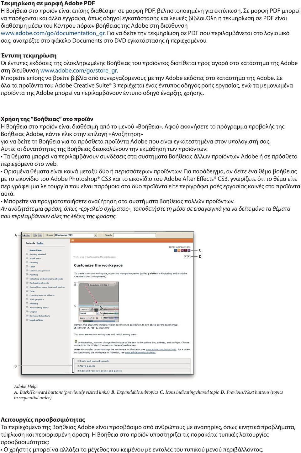 adobe.com/go/documentation_gr. Για να δείτε την τεκμηρίωση σε PDF που περιλαμβάνεται στο λογισμικό σας, ανατρέξτε στο φάκελο Documents στο DVD εγκατάστασης ή περιεχομένου.