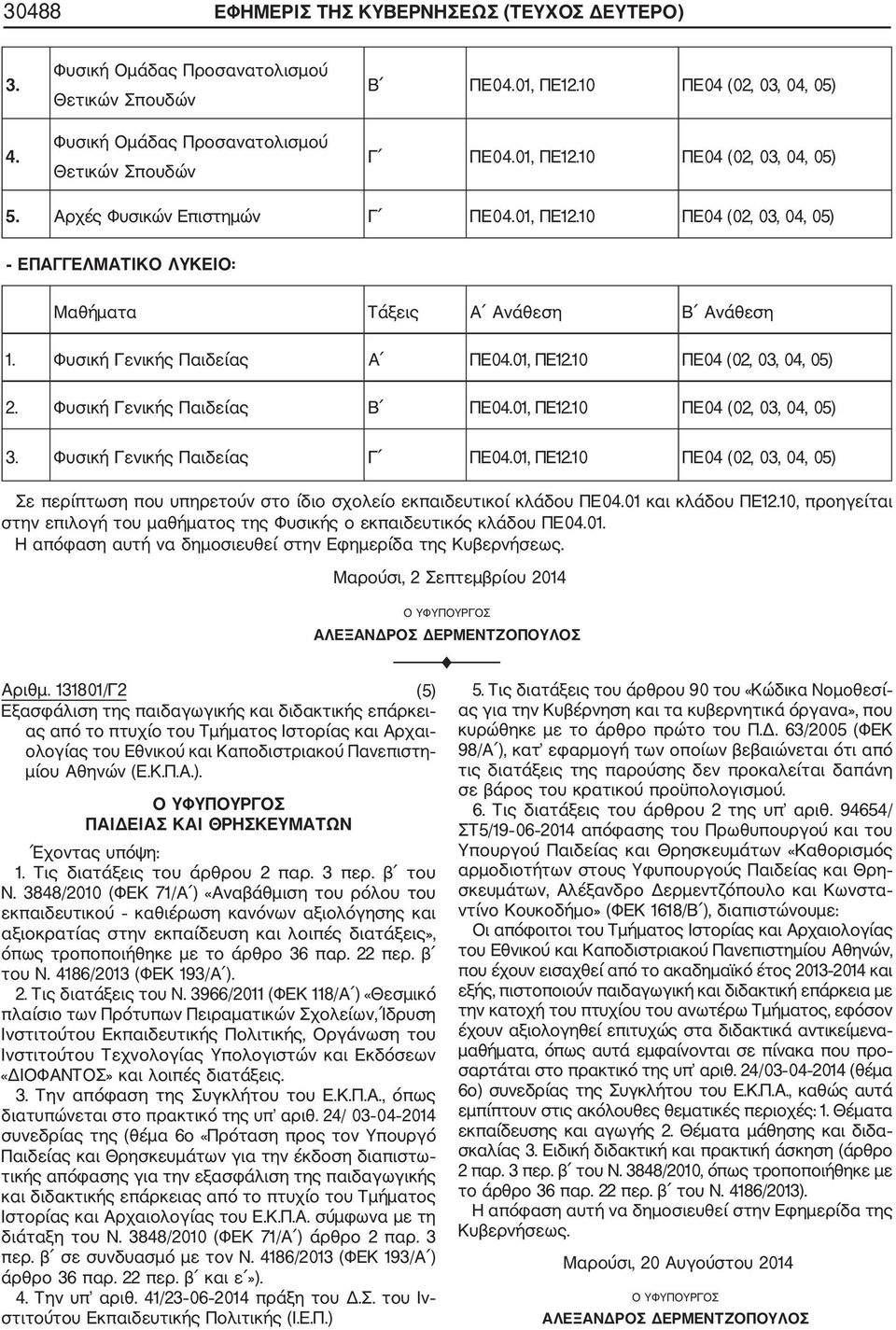 01, ΠΕ12.10 ΠΕ04 (02, 03, 04, 05) 2. Φυσική Γενικής Παιδείας Β ΠΕ04.01, ΠΕ12.10 ΠΕ04 (02, 03, 04, 05) 3. Φυσική Γενικής Παιδείας Γ ΠΕ04.01, ΠΕ12.10 ΠΕ04 (02, 03, 04, 05) Σε περίπτωση που υπηρετούν στο ίδιο σχολείο εκπαιδευτικοί κλάδου ΠΕ04.